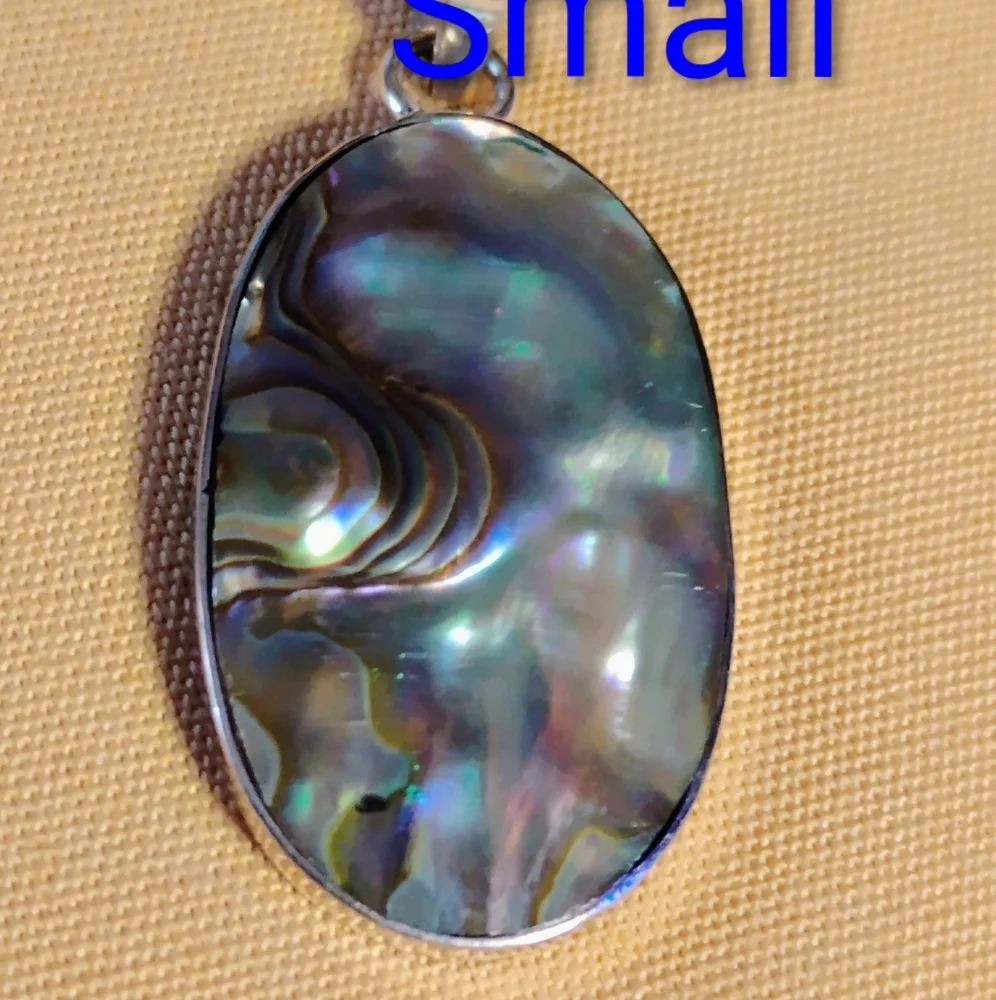 MOTHER/DAUGHTER SET ABALONE STERLING PENDANT. 2- NECKLACE $42./16 & 18 INCH. CH